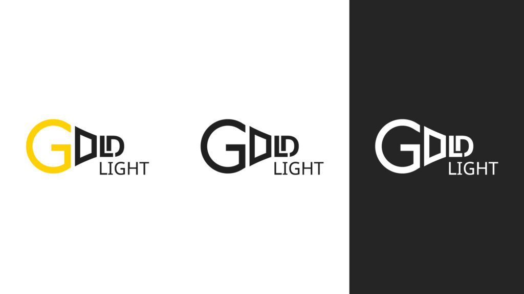 GoldLight logo in kleur, zwart en wit